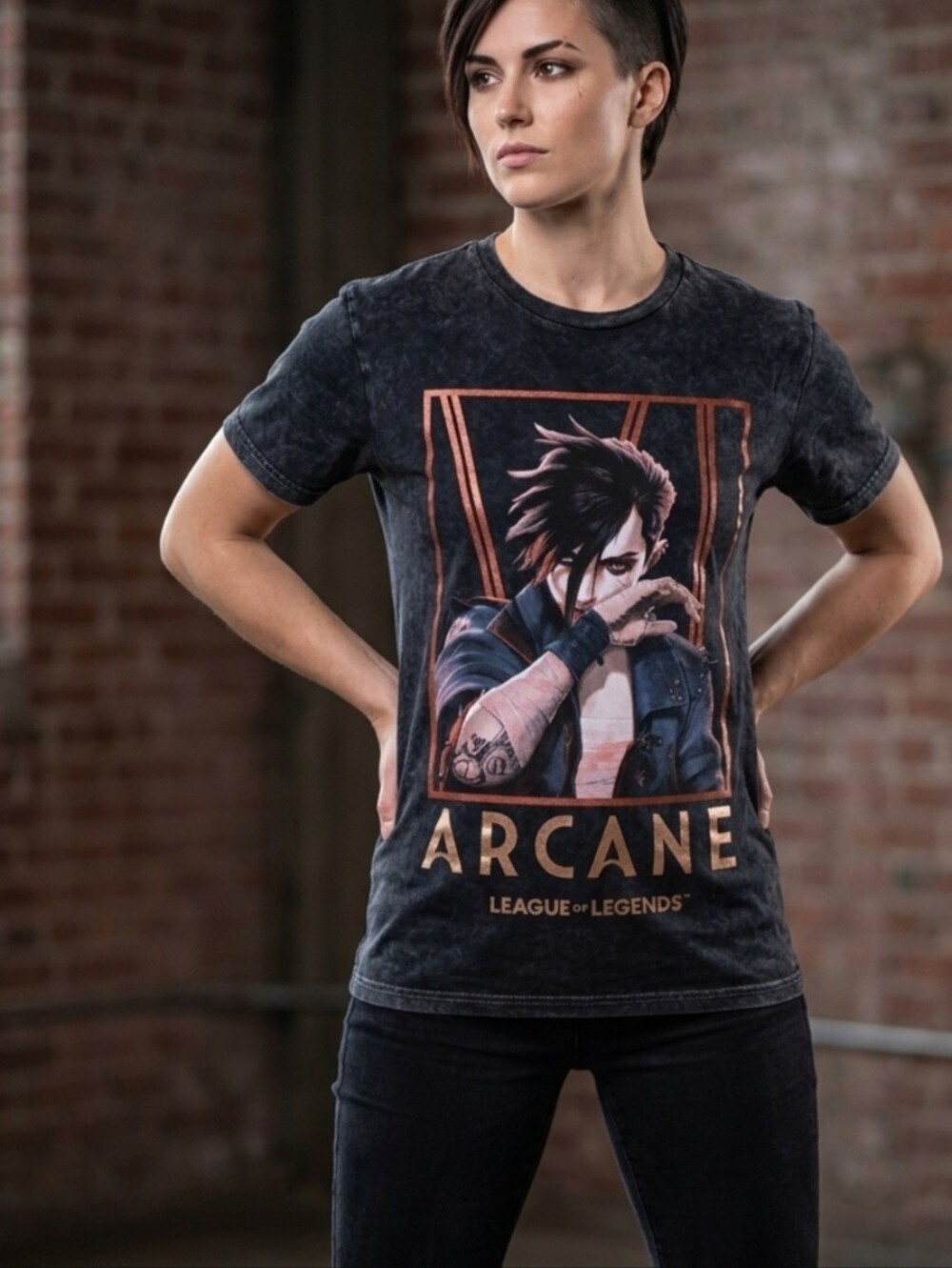 Arcane League of Legends Vi Graphic Shirt Mens M Acid Wash Riot Games TSHIRT